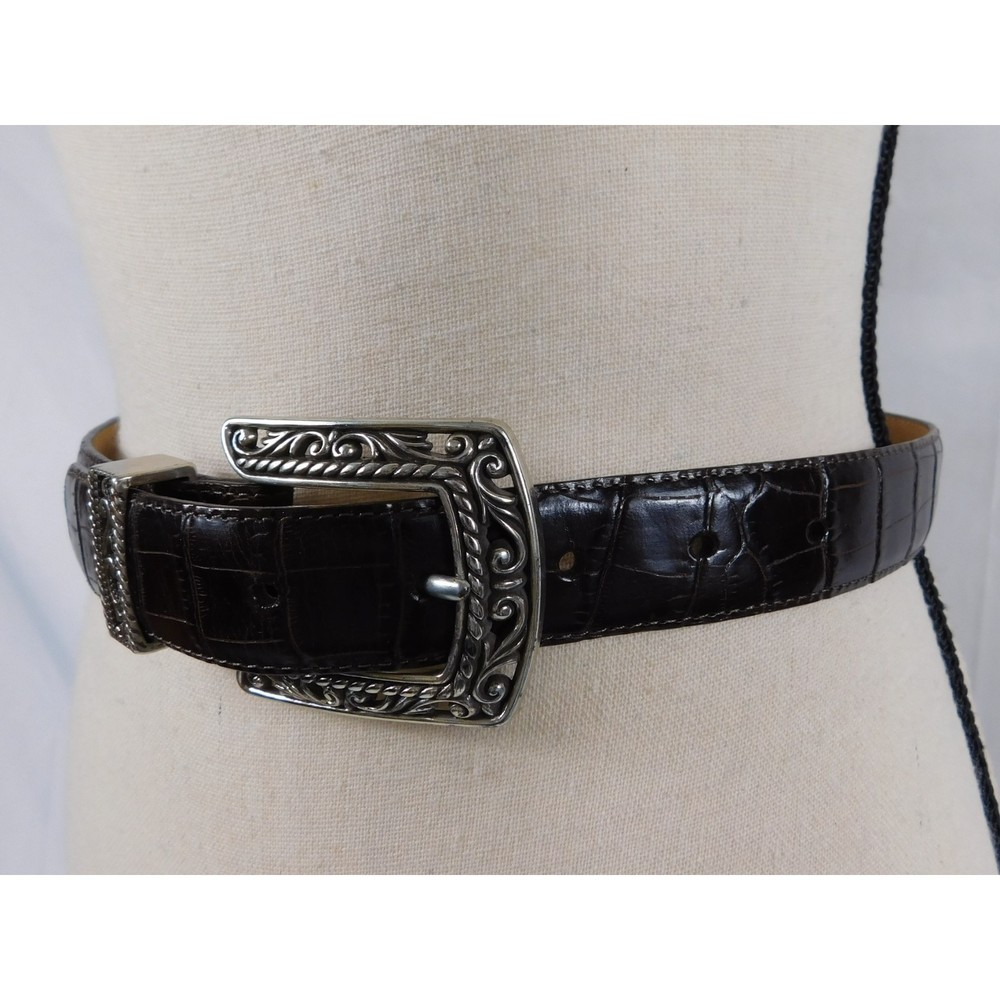 BRIGHTON BROWN EMBOSSED LEATHER BELT MED - Picture 3 of 9